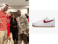 Taylor Swift was spotted at a Kansas City Chiefs' game in a pair of Air Force 1 Low Retro and a closeup image of the shoes (Image via Instagram/chariah_/ Nike)